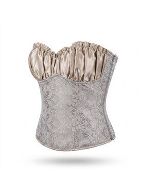 Elegant Cream/Tan Paisley Lace-Up Corset Bustier Top 5XL